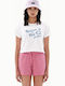 Women's Athletic Crop T-shirt Floral White