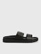 Leather Women's Flat Sandals in Black Color