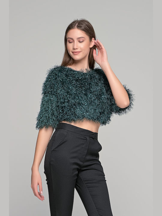 LikeMe pentru Femei Crop Top cu Mânecă 3/4 Verde