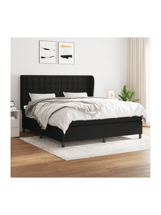 Bed Queen Upholstered with Fabric Black with Sl...