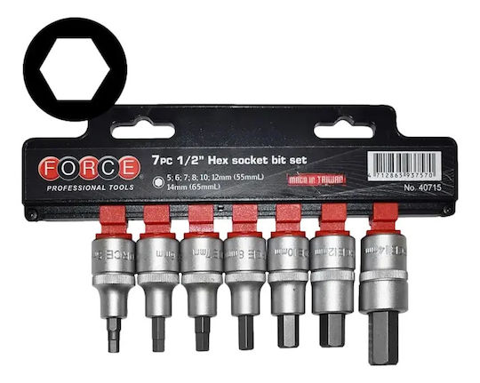 Force Walnut with Allen Head and Socket 1/2'' H10 / H12 / H14 / H5 / H6 / H7 / H8x55mm / 65mm 7pcs