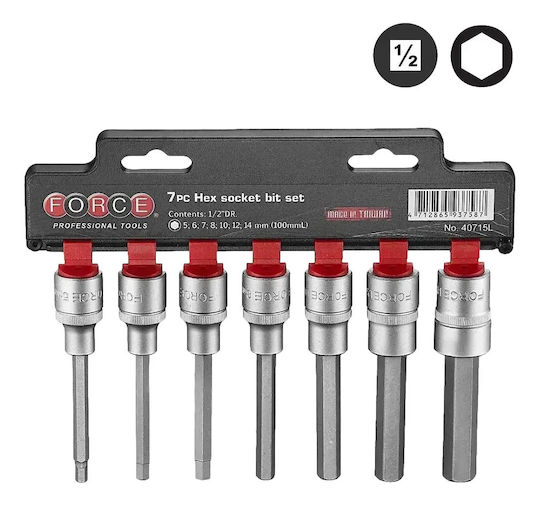 Force Long Walnut with Allen Head and Socket 1/2'' H10 / H12 / H14 / H5 / H6 / H7 / H8x100mm 7pcs