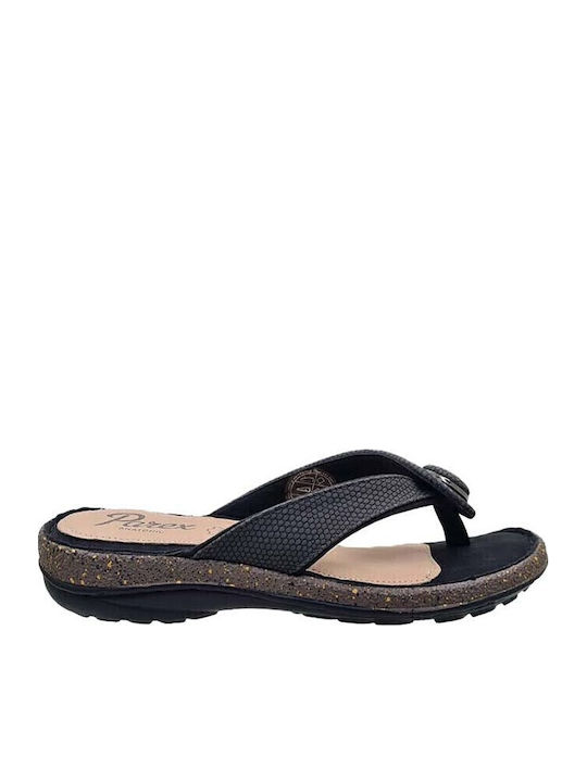 Leather Women's Flat Sandals Anatomic in Black Color
