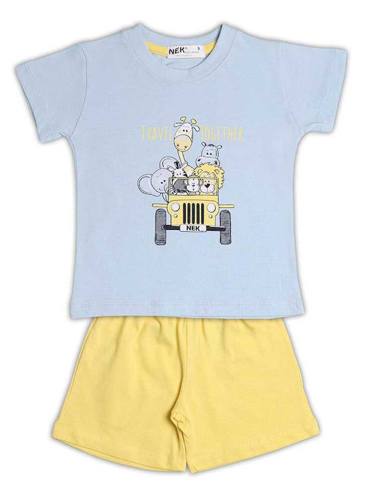 Nek Kids Wear Kids Set with Shorts Summer 2pcs Light Blue