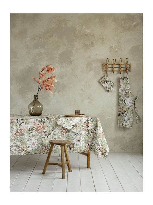 Nima Tablecloth Cotton Lush Green / Coral 150x220cm