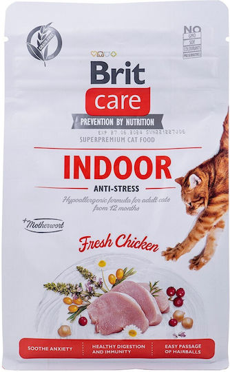Brit Care Indoor Anti-Stress Trockenfutter ohne Getreide & Gluten für erwachsene Katzen mit Huhn 0.4kg