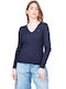 Ralph Lauren Women's Long Sleeve Sweater Cotton with V Neckline Navy Blue