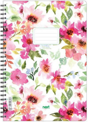 Next Spiral Notebook Ruled A4 105 Sheets 3 Subjects Flowers Pink 1pcs