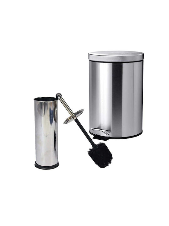 Sidirela Metallic Toilet Brush and Bin Set 7lt Silver