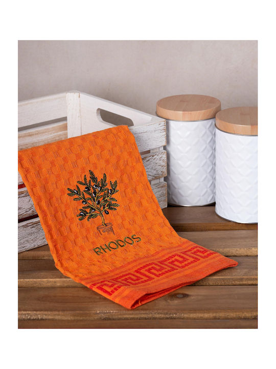 Silk Fashion Flower Pot Rhodes Tea Towel from 100% Cotton in Orange Color 70x50cm 12pcs