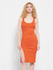 Funky Buddha Sommer Midi Kleid mit Schlitz Orange Rust