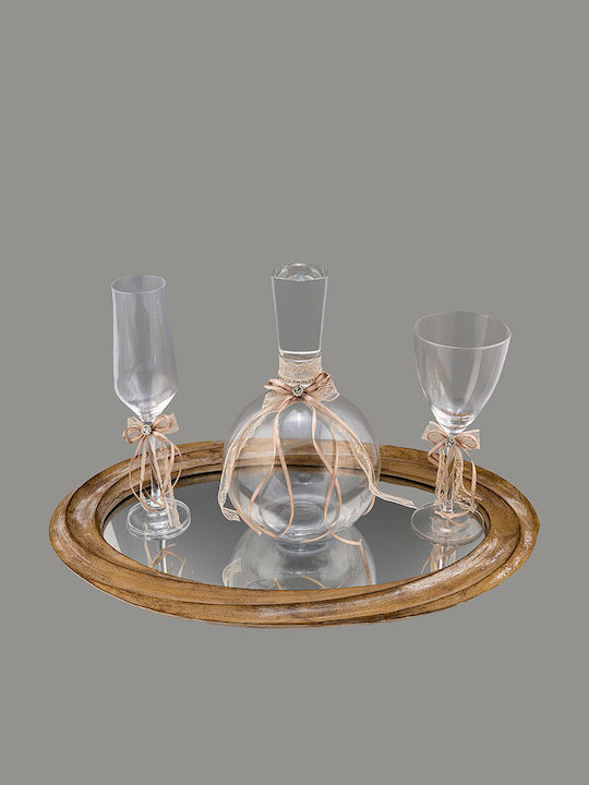 La Vista Wedding Carafe Set with Wine Glass Glass / Wooden Rose Gold 2pcs