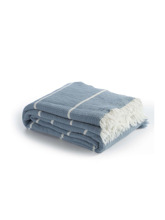 Nef-Nef Homeware Blue World Blanket 100% cotton Queen with Fringes 230x240cm. 032705 Blue