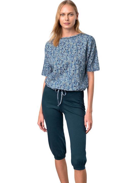 Vamp Winter Damen Pyjama-Set Marineblau