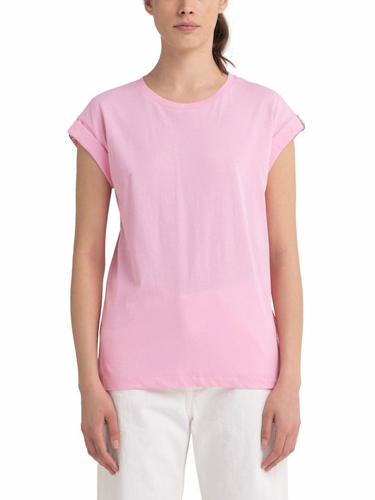 Replay Women's T-Shirt Pink Logo Print W3005.000.20994-307