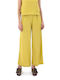 Moutaki Γυναικεία Ψηλόμεση Λινή Παντελόνα σε Κίτρινο Χρώμα
