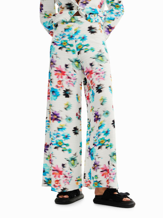 Desigual Women's Fabric Trousers Floral White