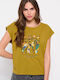 Funky Buddha FBL007-18504 Damen Sportlich T-shirt Khaki FBL007-185-04-OLIVE-OIL