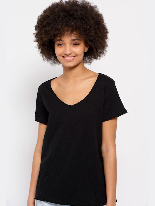 Funky Buddha FBL007-10404 Γυναικείο T-shirt με V Λαιμόκοψη Μαύρο