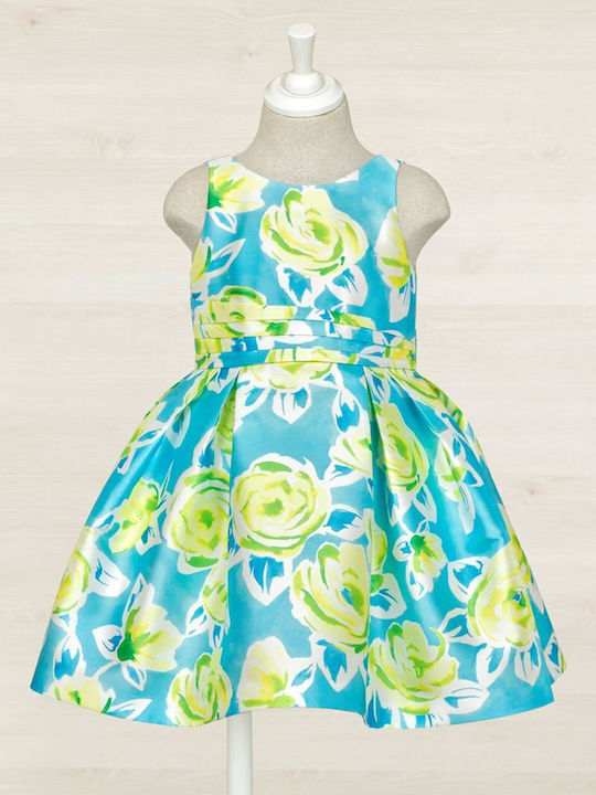 Children's Dress Sleeveless Floral Turquoise