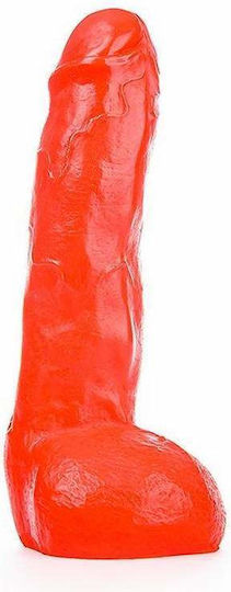All Black All Red Glass Dildo with Scrotum Red 21cm