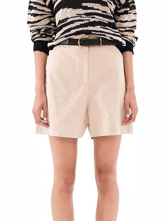 Ioanna Kourbela Solides Sand Damen-Hohe Taille Shorts Beige