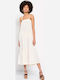 Summer Midi Dress with Ruffle White