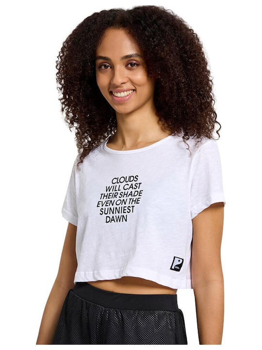 Γυναικείο Αθλητικό Crop Top Κοντομάνικο Λευκό Λευκό