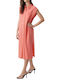 Vero Moda Midi Καλοκαιρινό All Day Φόρεμα Σεμιζιέ Κοντομάνικο Ροζ