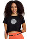 Women's Athletic Crop Top Short Sleeve Black