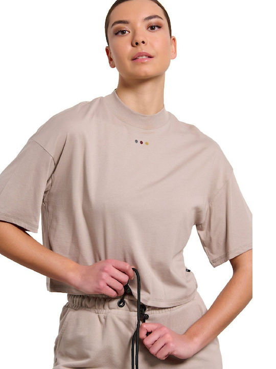 BodyTalk Women's Athletic Crop Top Short Sleeve Beige