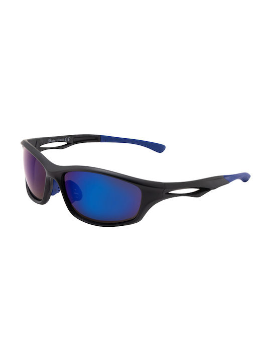 Men's Sunglasses with Black Acetate Frame and Blue Mirrored Lenses 9309-01