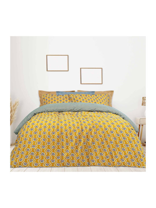 Das Home 5402 Coverlet Queen Size from Cotton & Polyester Light Blue / Ochra 220x240cm
