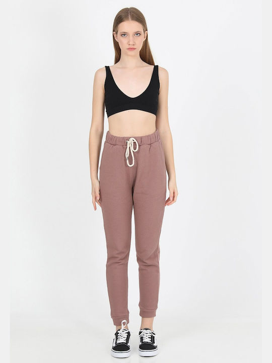 John Frank Damen-Sweatpants Jogger Rosa Vlies