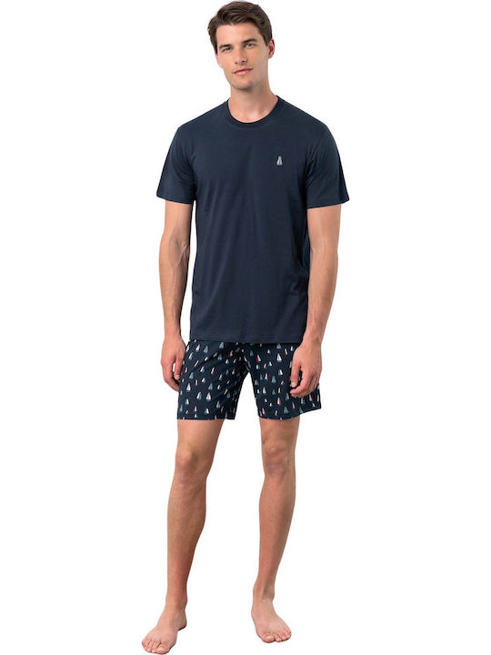Vamp Καλοκαιρινή Ανδρική Πιτζάμα Βαμβακερή Blue Sailing