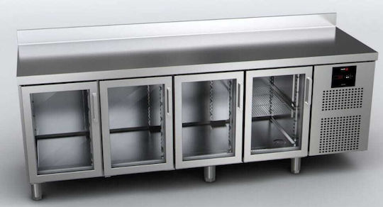 Fagor Английски превод: Stainless Steel Refrigerator Counter 549лт with 4 Glass Doors and Cooling Machine -2/+8°C L225xW70xH85см ACP-4G GD