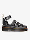 Clarissa II Quad Leather Women's Flat Sandals with Strap Flatforms in Black Color