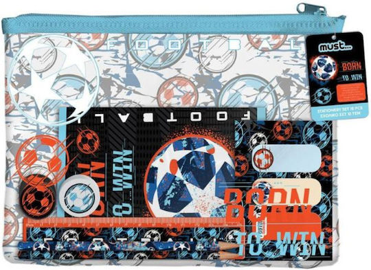 Must Team Born to Win Kids Stationery Set with Pencil, Sharpener, Eraser, Notepad, Ruler and Pencil Case 10pcs