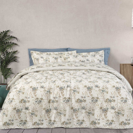 Das Home 9591 Coverlet Queen Size Cotton Ecru / Beige / Light Blue 220x240cm