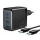 Joyroom Charger GaN with 2 USB-A Ports and 2 USB-C Ports and Cable USB-C - USB-C 67W Power Delivery Blacks (TCG02)
