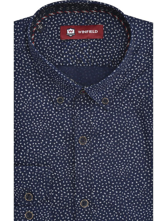 Retro button down shirt modern fit Winfield Blue COTTON BUTTON - DOWN SMALL PATTERN ALL DAY, CASUAL