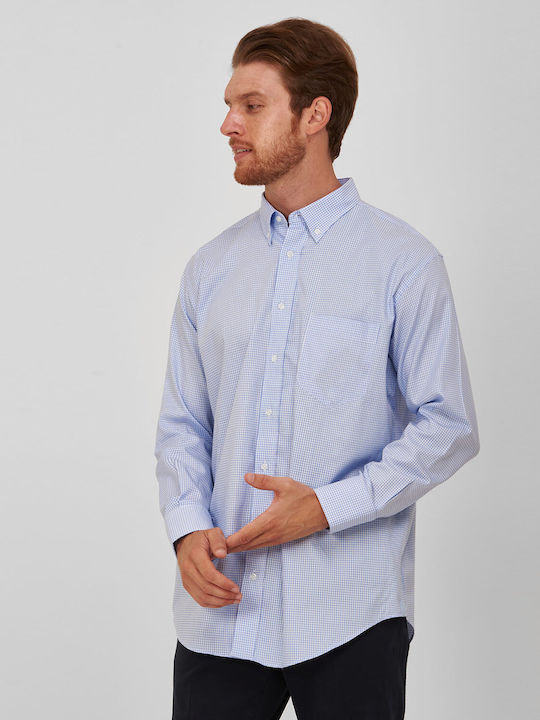 Πουκάμισο καρό button down modern fit Winfield Σιέλ Καρό ΒΑΜΒΑΚΙ BUTTON - DOWN ΕΜΠΡΙΜΕ ΒΡΑΔΥΝΟ,ALL DAY,CASUAL,BUSINESS,BLAZER