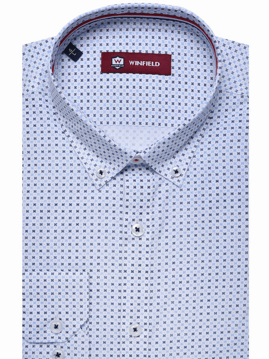 Πουκάμισο retro printed modern fit Winfield Σιέλ Ριγέ ΒΑΜΒΑΚΙ BUTTON - DOWN ΜΙΚΡΟΣΧΕΔΙΟ ALL DAY,CASUAL,BUSINESS