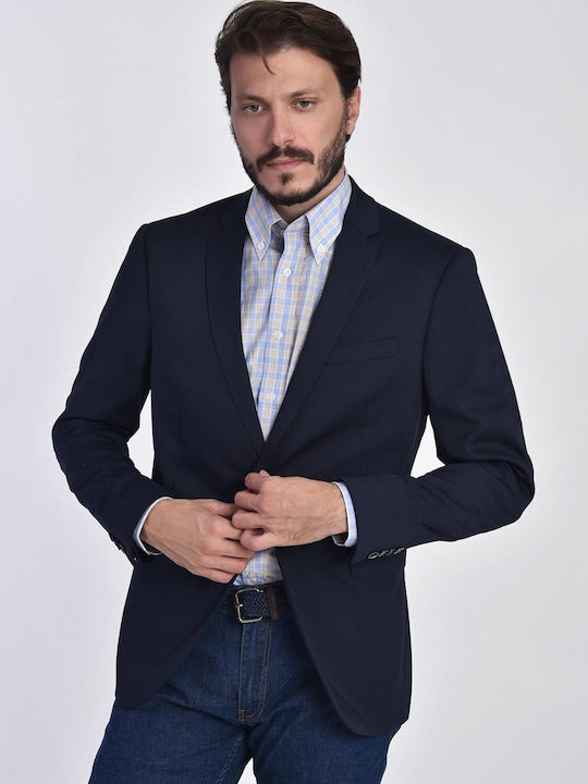 Sacou Donini albastru din poliester monocrom, slim fit, pentru întreaga zi, casual, business