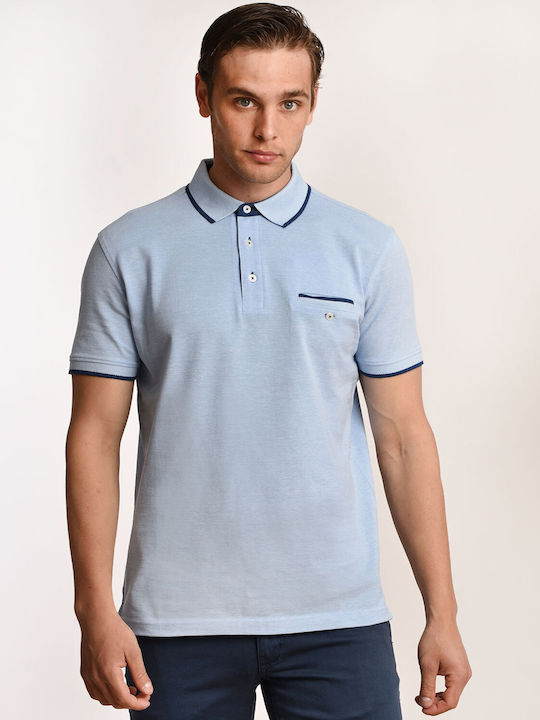 Striped collar polo t-shirt modern fit Mauro Boano Sky Blue Stripe Cotton Micro Pattern ALL DAY