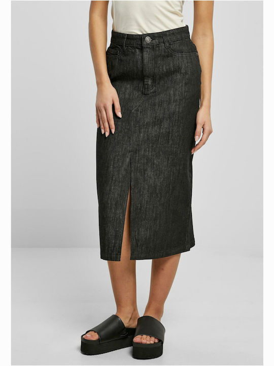 Urban Classics TB6018 Denim High Waist Midi Skirt in Black color