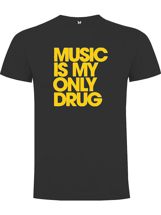 Tshirtakias T-shirt Music Is My Only Drug σε Μαύρο χρώμα