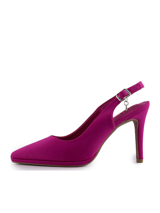 Pointed Toe Stiletto Fuchsia High Heels with Strap