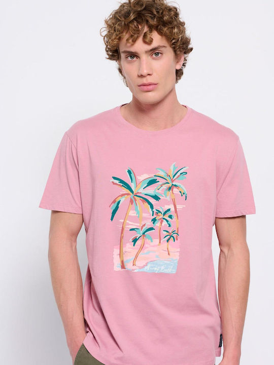 Funky Buddha Herren T-Shirt Kurzarm Vintage Pink