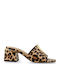 Mules mit Chunky Niedrig Absatz Beige Leopard